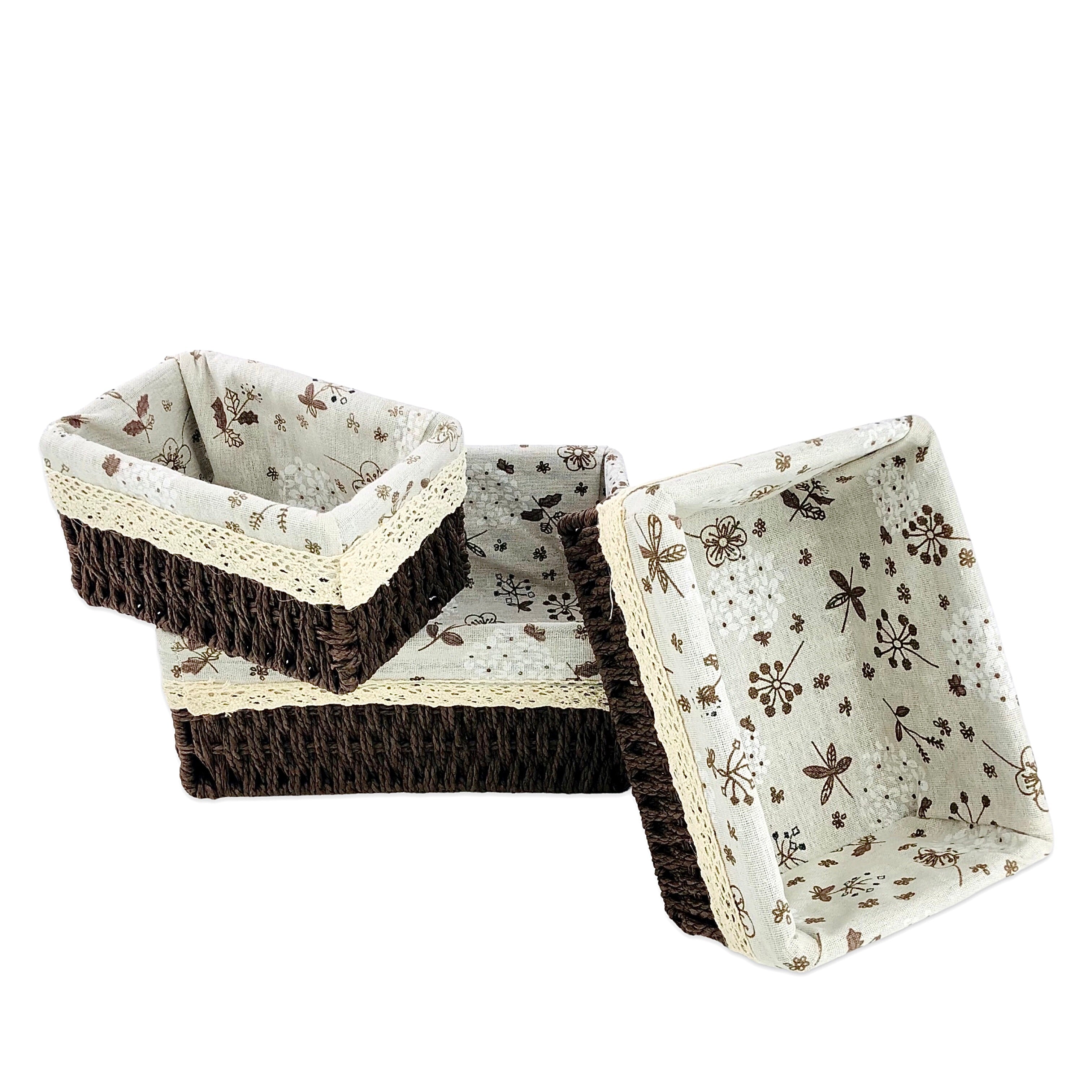 Chocolate Brown Jute & Linen Towel Basket  (Set of 3)