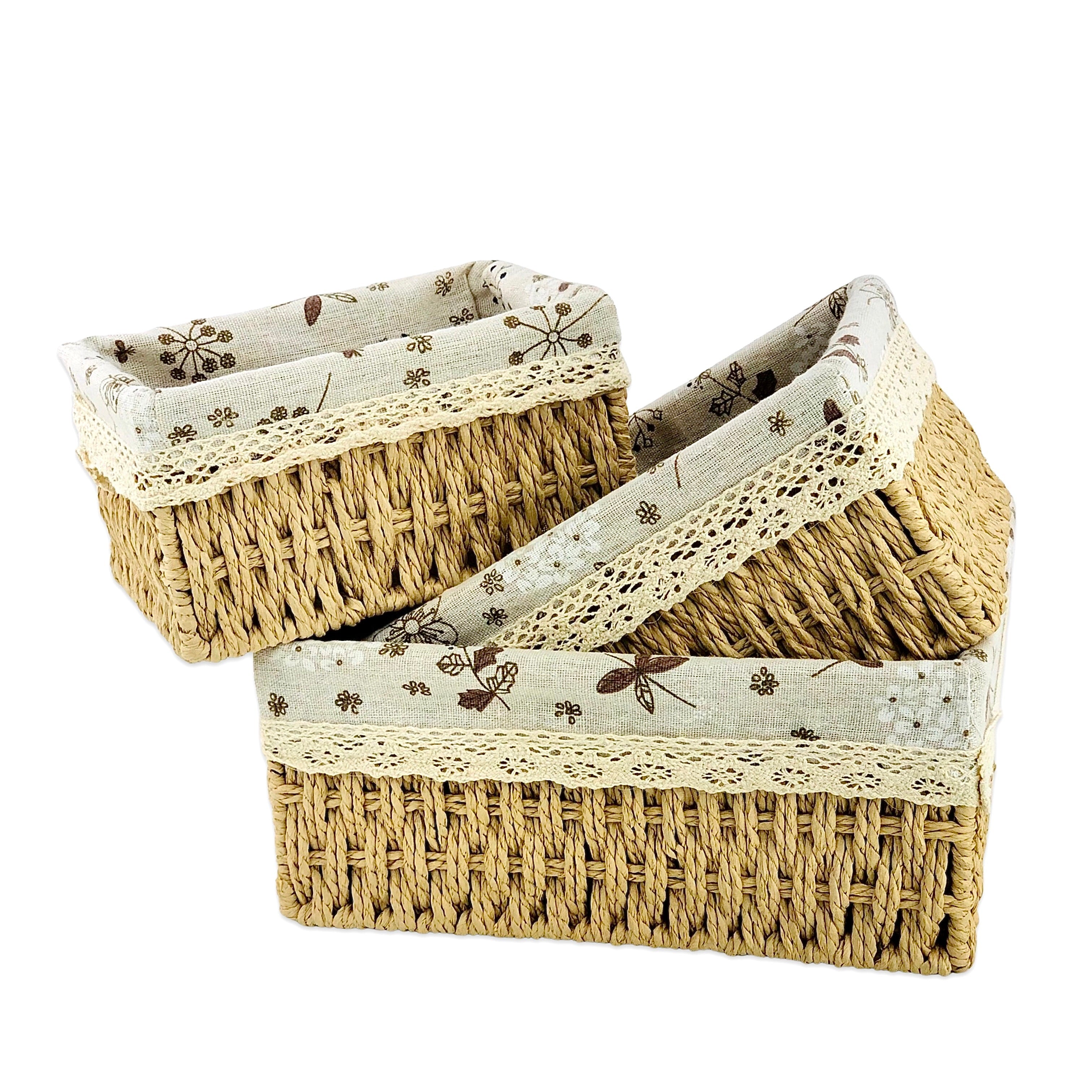 Beige Jute & Linen Towel Basket  (Set of 3)