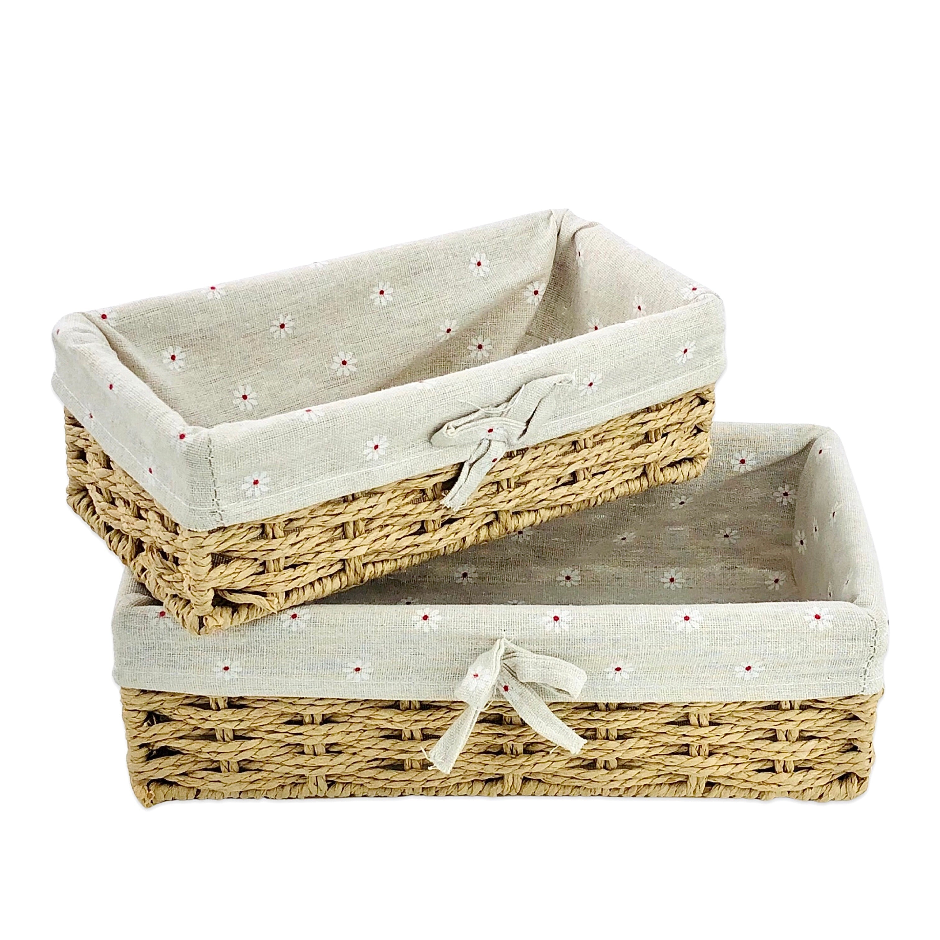 Beige Jute & Linen Towel Basket  (Set of 2)