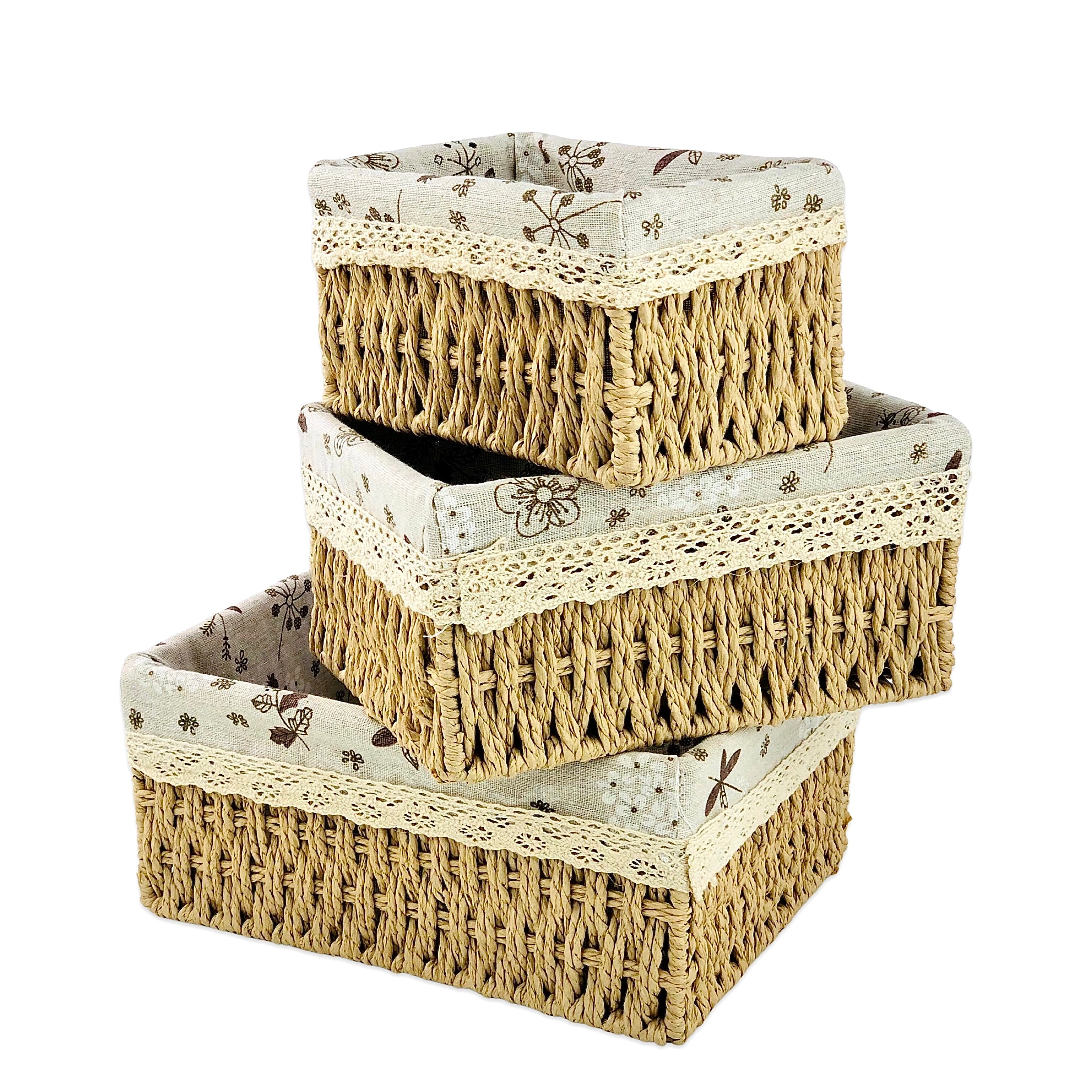 Beige Jute & Linen Towel Basket  (Set of 3)