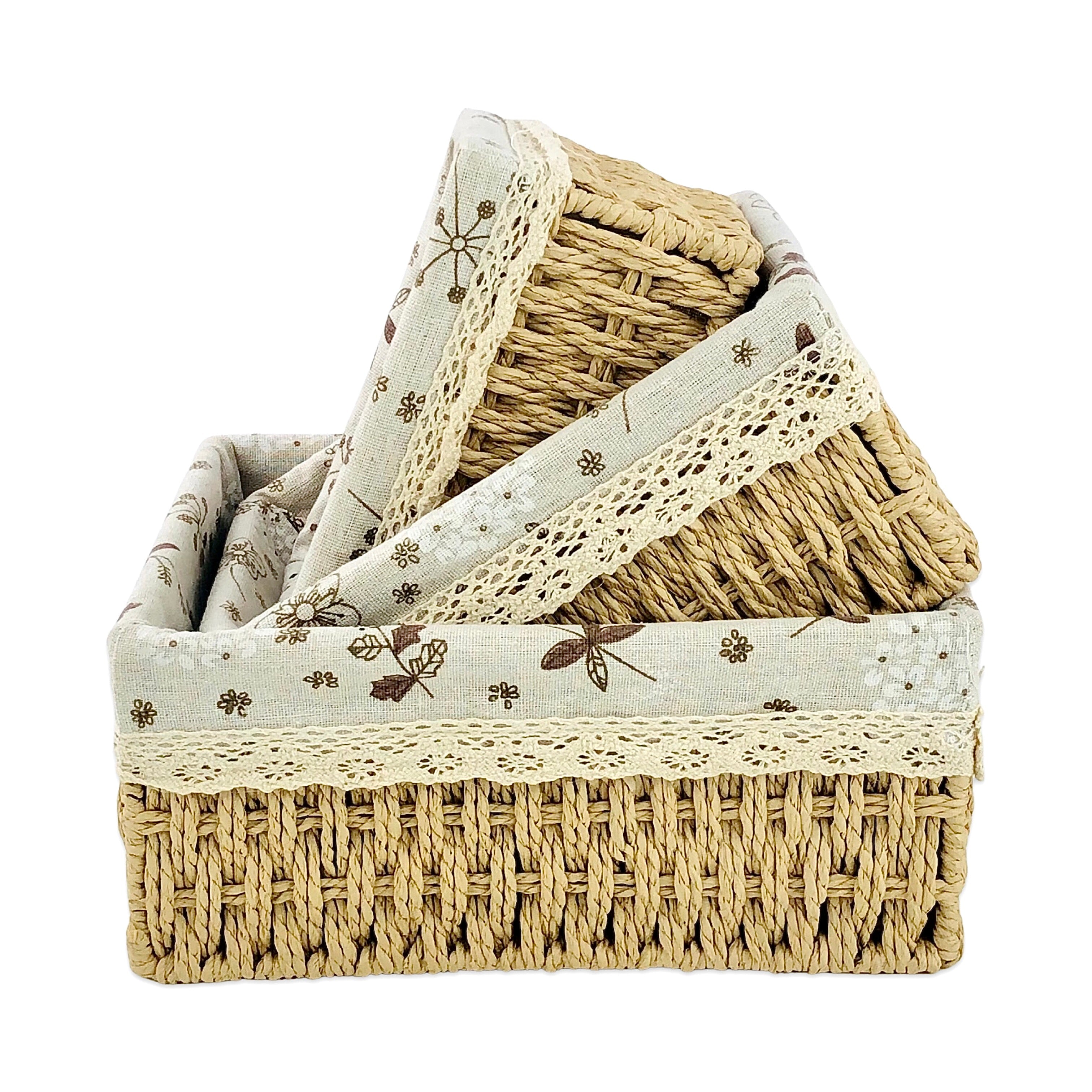 Beige Jute & Linen Towel Basket  (Set of 3)